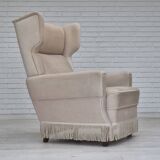 1970s, Danish wingback armchair, original condition, furniture velour, ash wood.