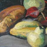Oil on panel, still life with fruit, signed, 1930s