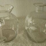 Verrerie fains cruche et carafe en cristal grave