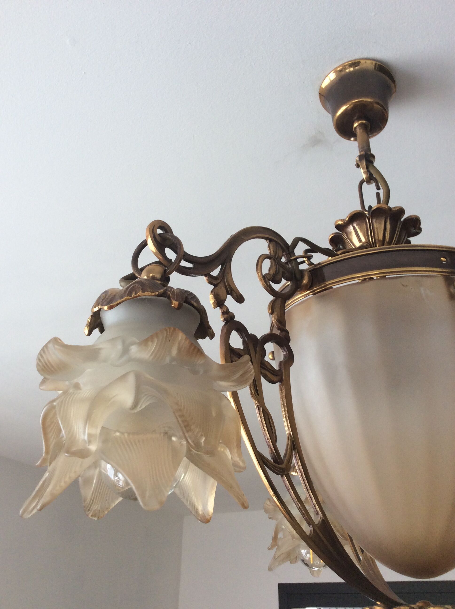 Old Art Deco style chandelier in bronze 4 fires