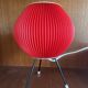 Tripod lamp, pleated red rhodoid, 1950s, 60s design