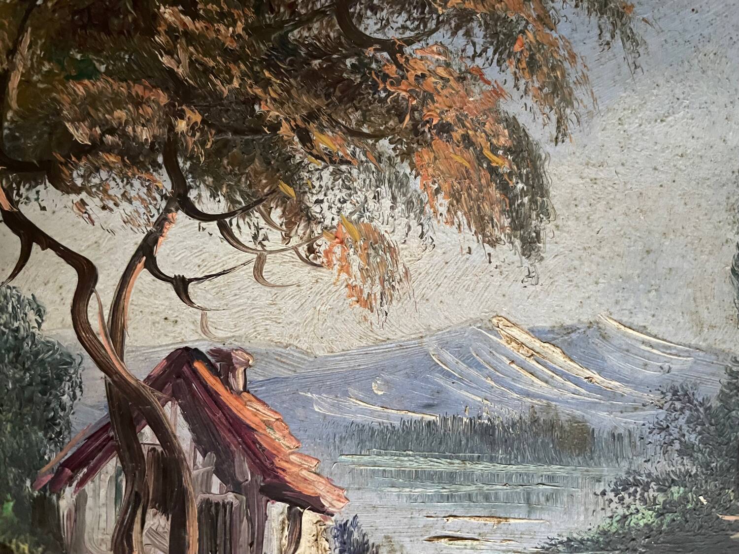 Signed mountain landscape painting.