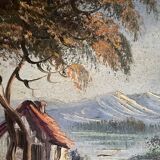 Signed mountain landscape painting.