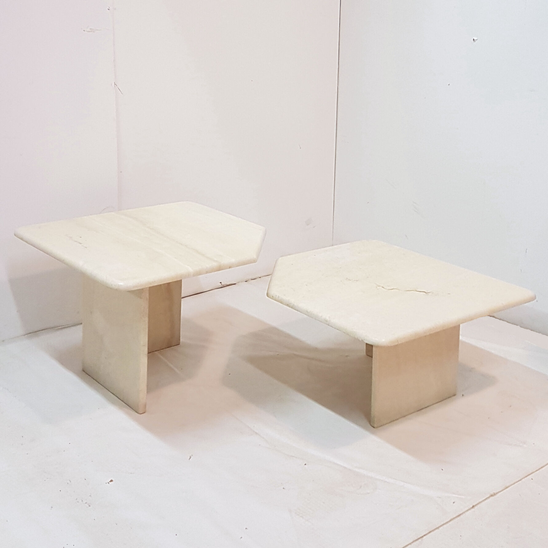 Set of 2 travertine side tables, 1970s