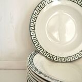 Set of 12 green patterned soup plates, Badonviller earthenware