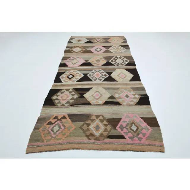 1970s Vintage Turkish Oushak Handmade  Tan Runner Rug  140x322