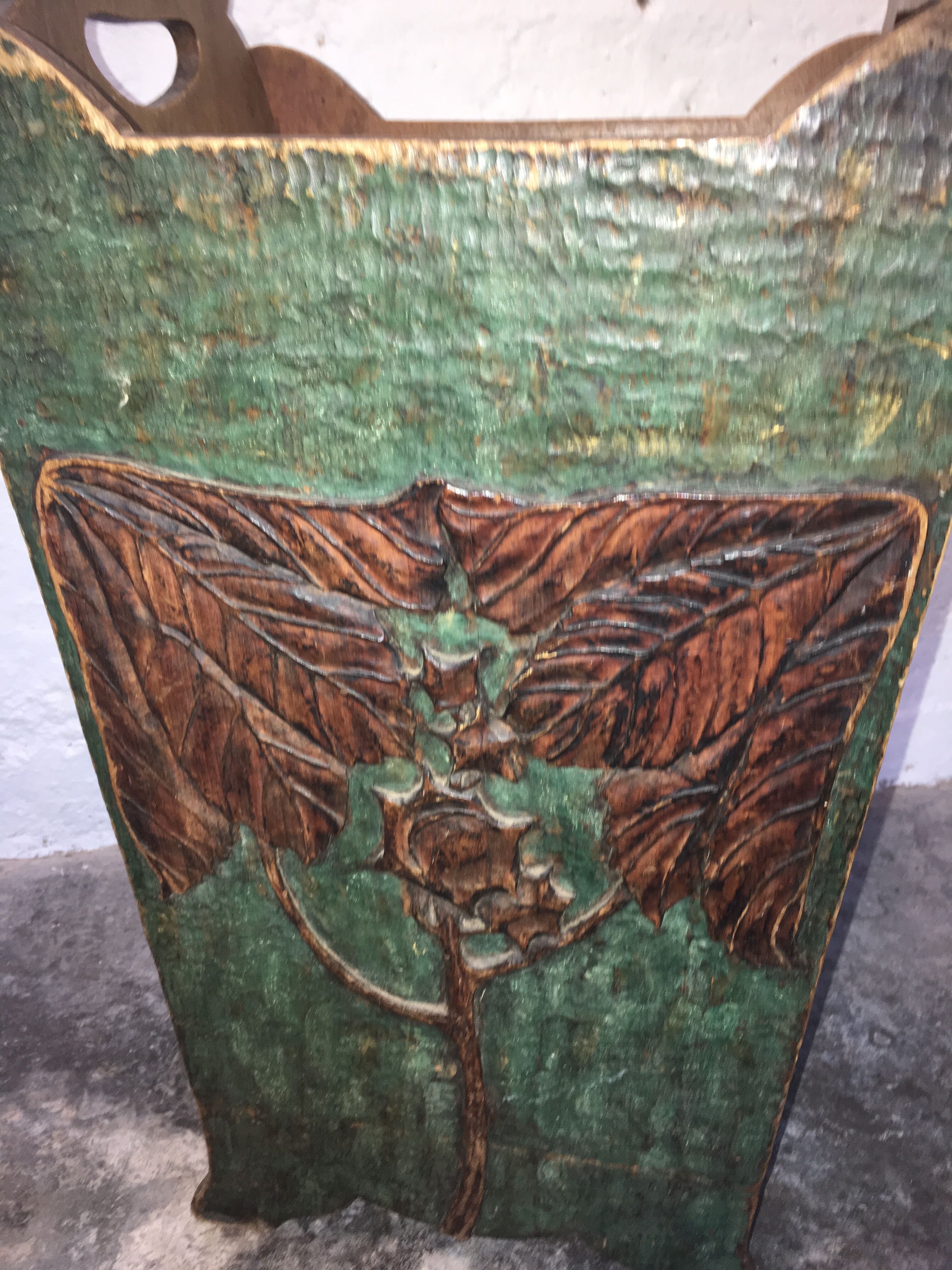 Old umbrella door art deco wooden plant motifs