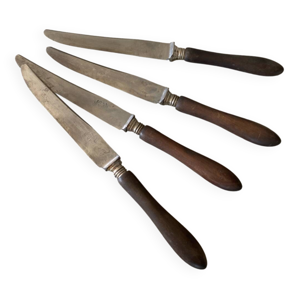 4 couteaux bois d’ébène monogramme MF