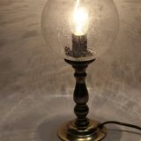 small 80's table lamp in glass and gold metal