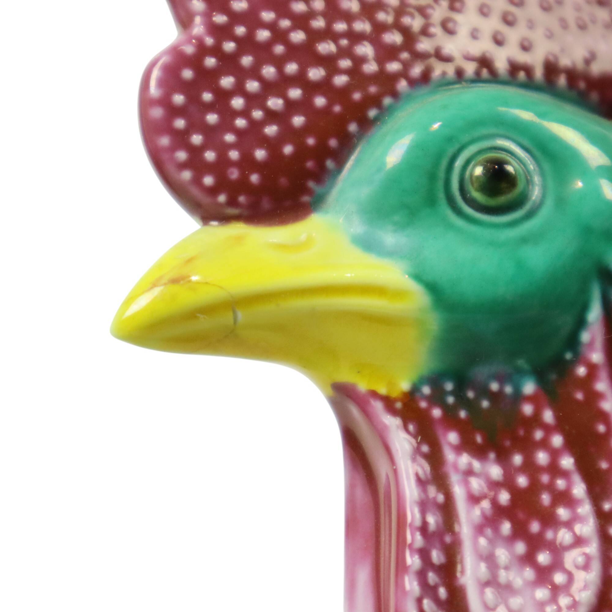 Pair of Glazed Polychrome Roosters Chinese Porcelain 34cm