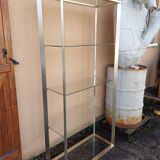 Vintage shelving unit in gold aluminum and glass