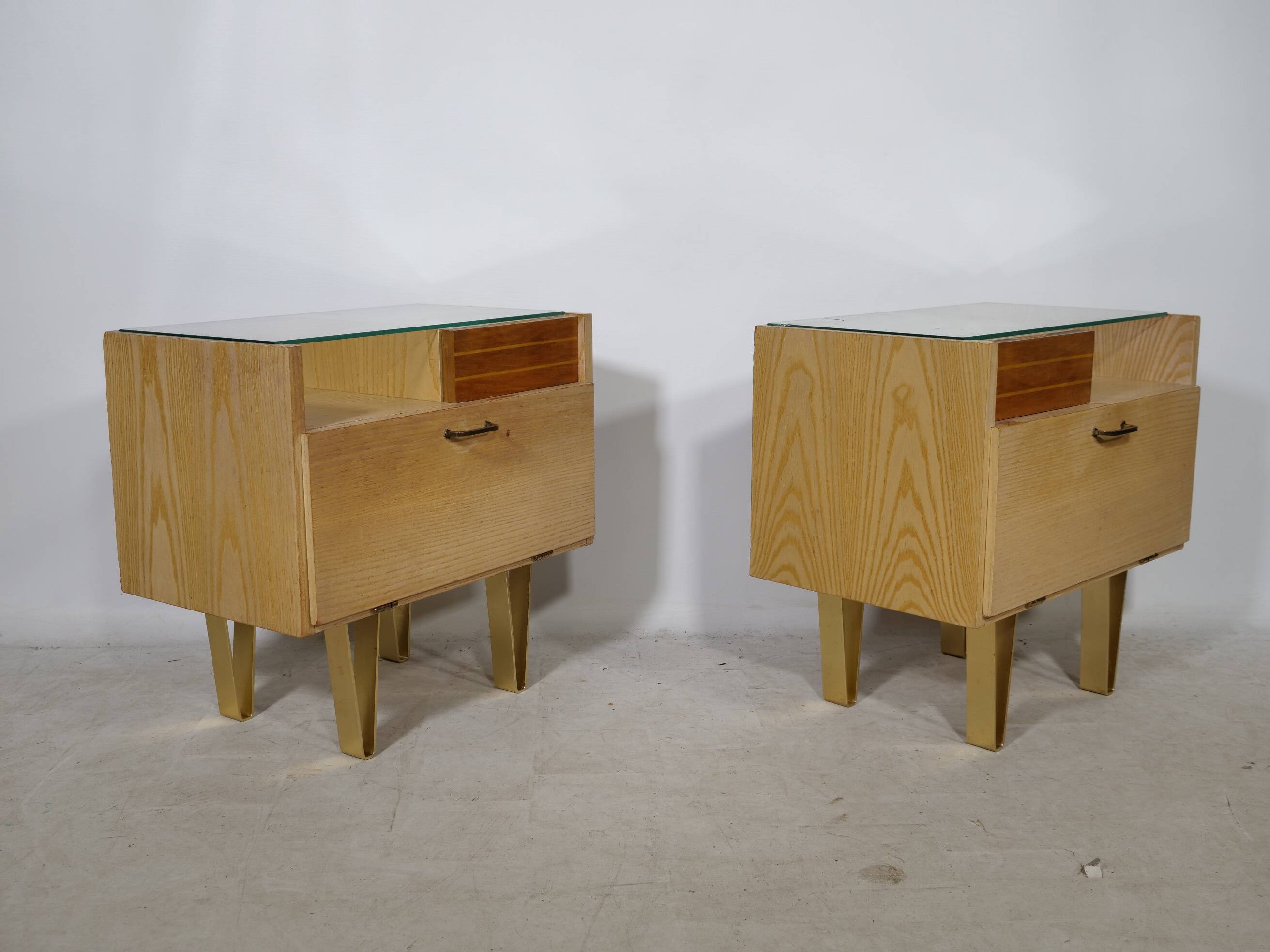 Mid-Century Design Vintage Bedside Tables with Metal Legs, Set of 2, 1960s