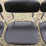 6 vintage chairs in black skaï with chrome metal tubular base.