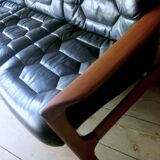 Danish 4-seater sofa with leather upholstery 244 cm, 1960s