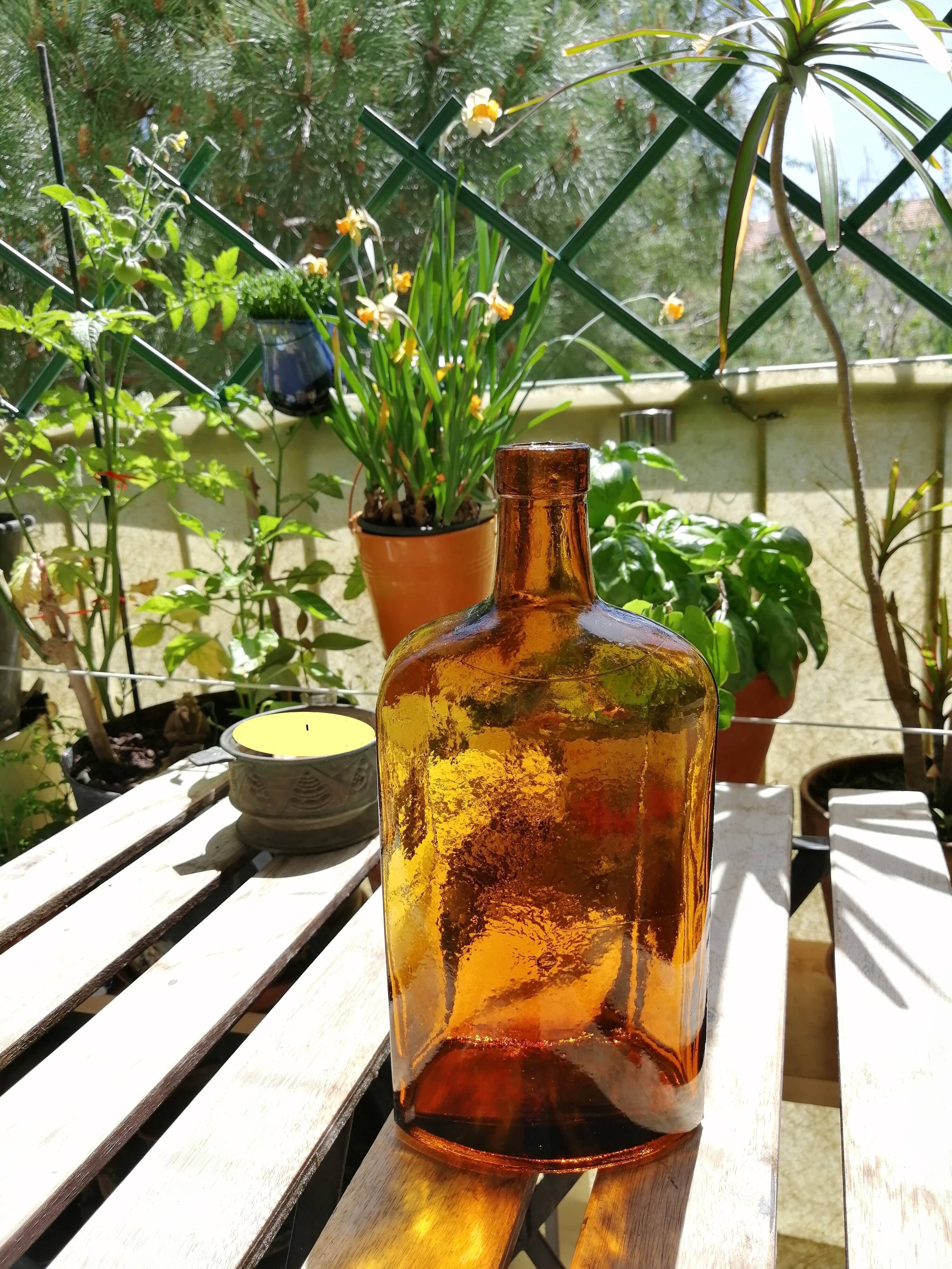 Vintage 6 sided amber bottle
