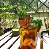 Vintage 6 sided amber bottle