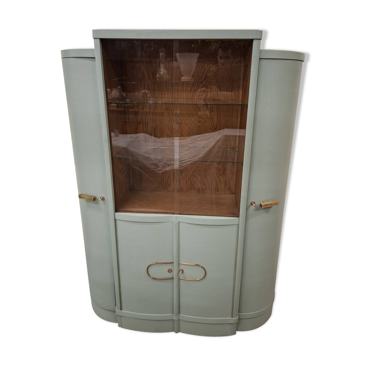 Vintage glass-fronted cabinet, bookshelf.