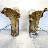 Pair of Bronze flower wall lamps, 1970s