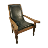 Antique 19th Century Restored British Colonial Plantation Chair Leather Seat