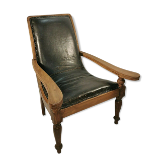 Antique 19th Century Restored British Colonial Plantation Chair Leather Seat