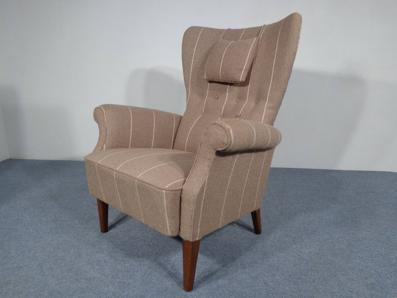 Mid-Century Wool Wing Chair, Denmark, 1950s