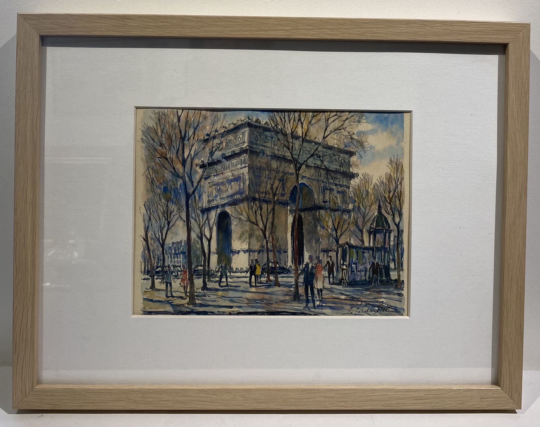 Old painting, watercolor of the signed triumphal arch, XX century