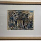Tableau ancien , aquarelle de l´arc de triomphe signée , XX siècle
