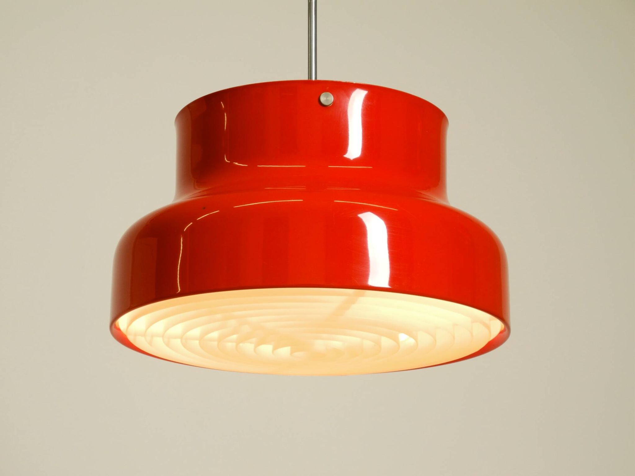 Large original 1960s red Bumling ceiling lamp by Anders Pehrson for Ateljé