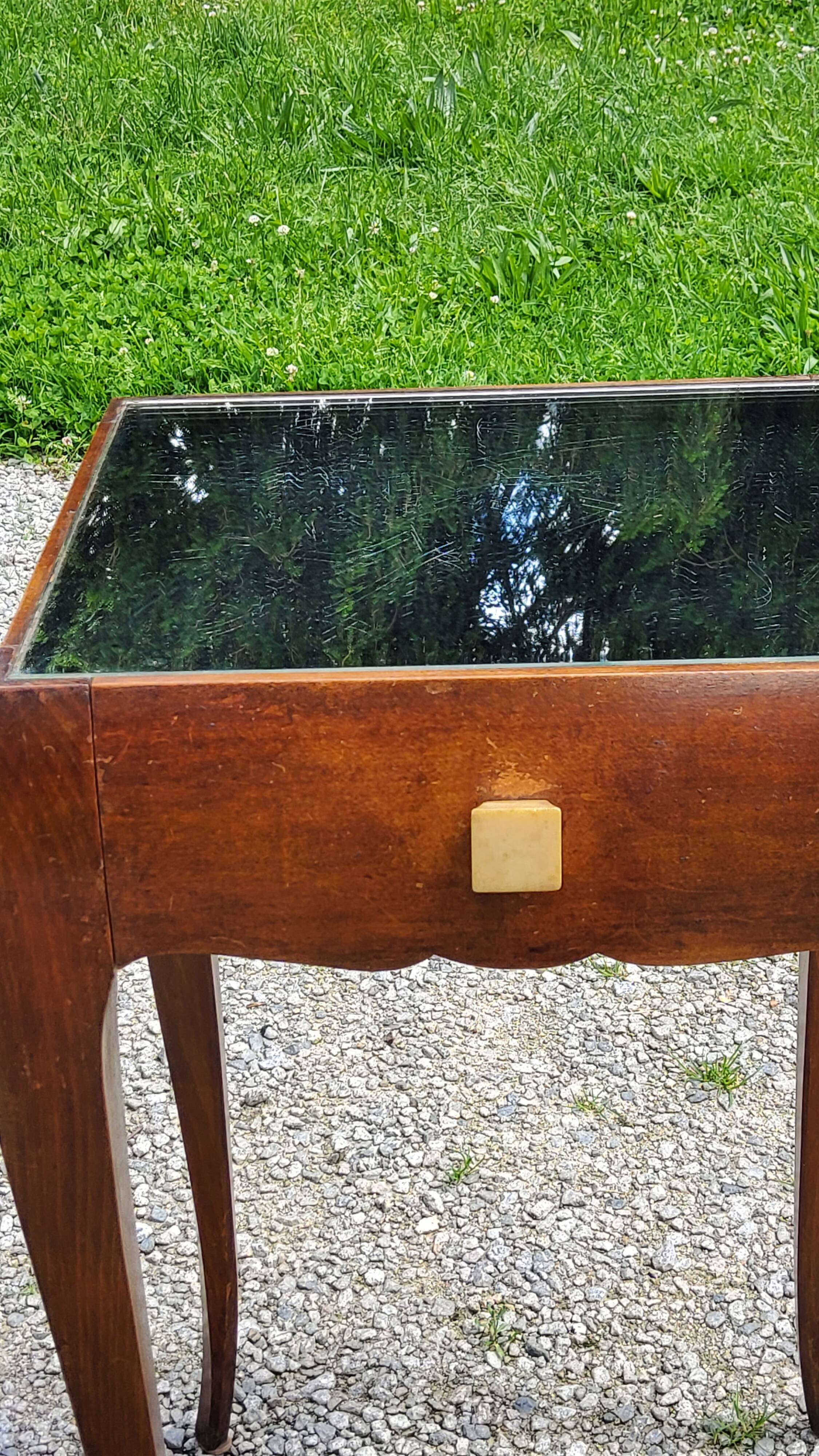 Vintage side table from the 30s/50s in beech and mirror top