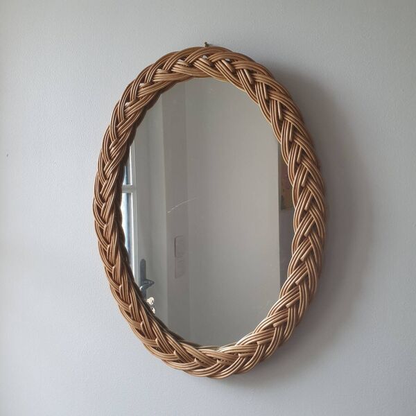 Miroir oval en osier vintage