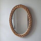 Vintage oval wicker mirror
