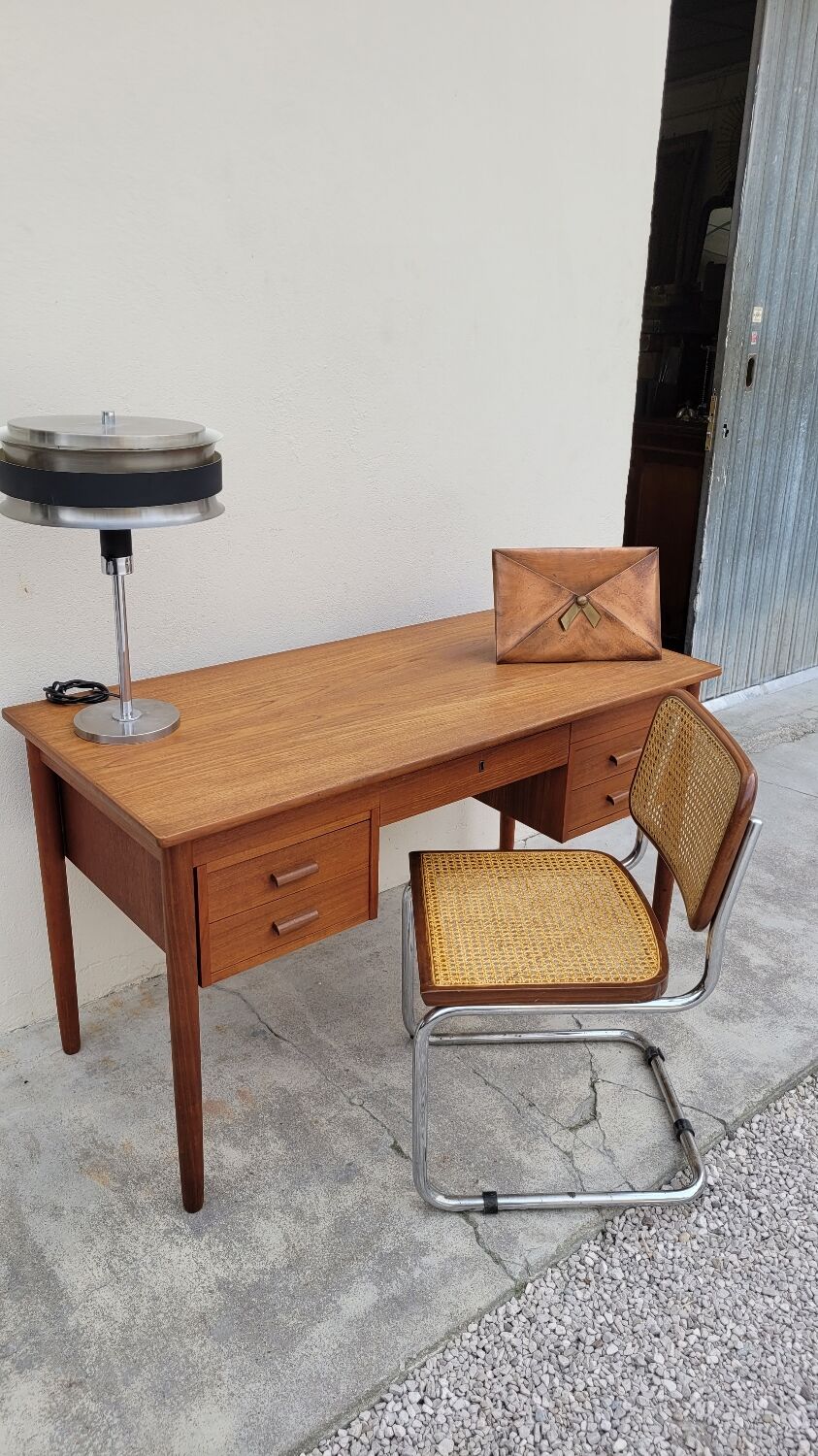 Danish Scandinavian desk in vintage teak 5 drawers, 1950s