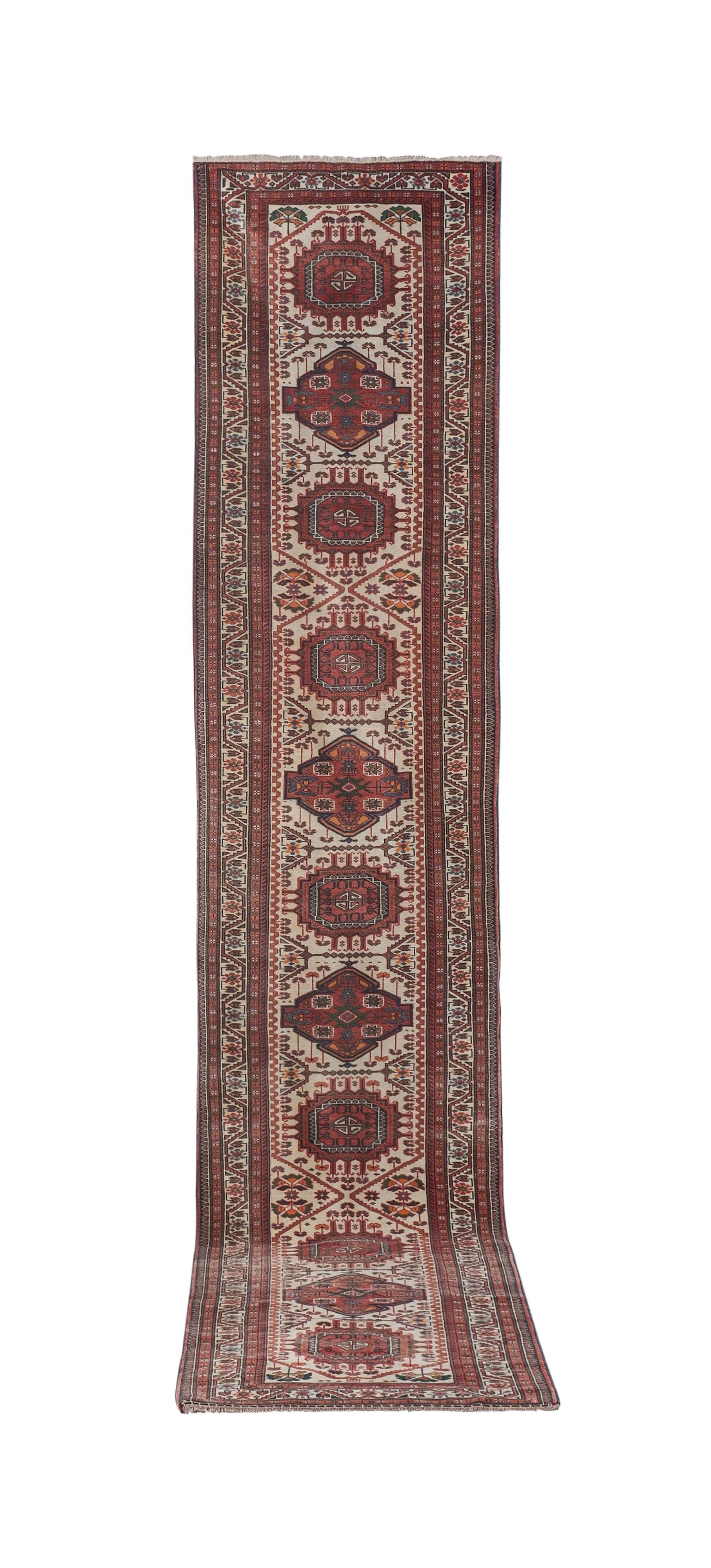 Vintage Turkish Oushak Handwoven Rug 90x414 cm