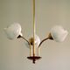 Vintage brass chandelier tulip white strié glass 1950 3 old light lights restored