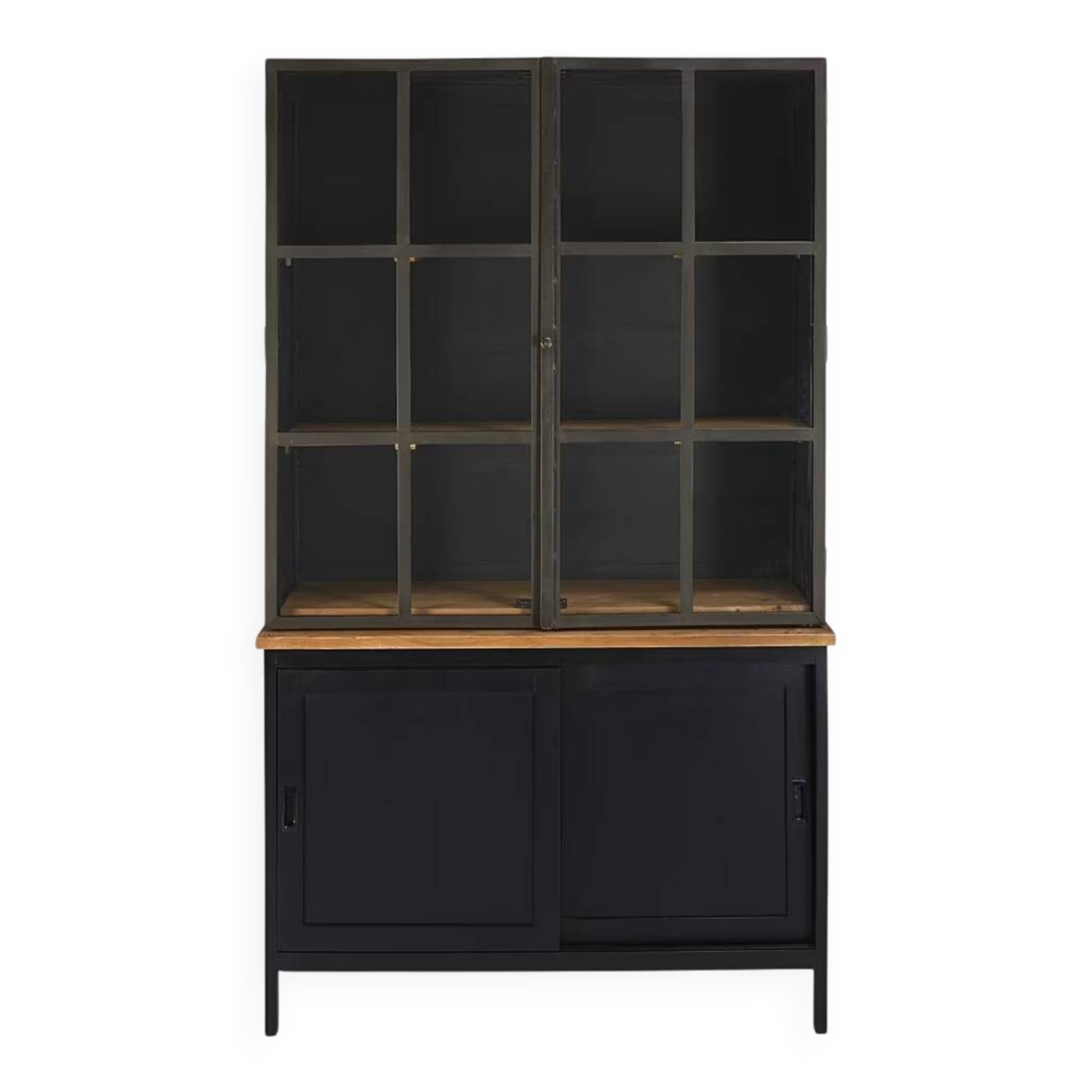 Trendy industrial sideboard in solid black wood