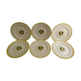 Service 6 assiettes plates faience Boch La Louvière émaux décor fruits Art Déco