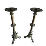 Coppia Candelabri d'Altare Antichi in BRONZO Stile Neogotico H 60 cm