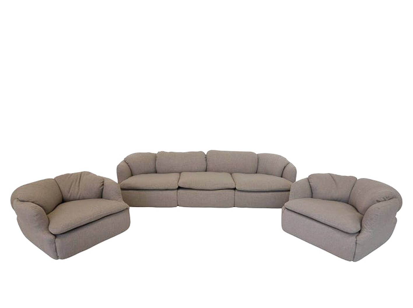 Confidential Seating Set by Alberto Rosselli for Saporiti, Beige Boucle Fabric, Italy, 1970s