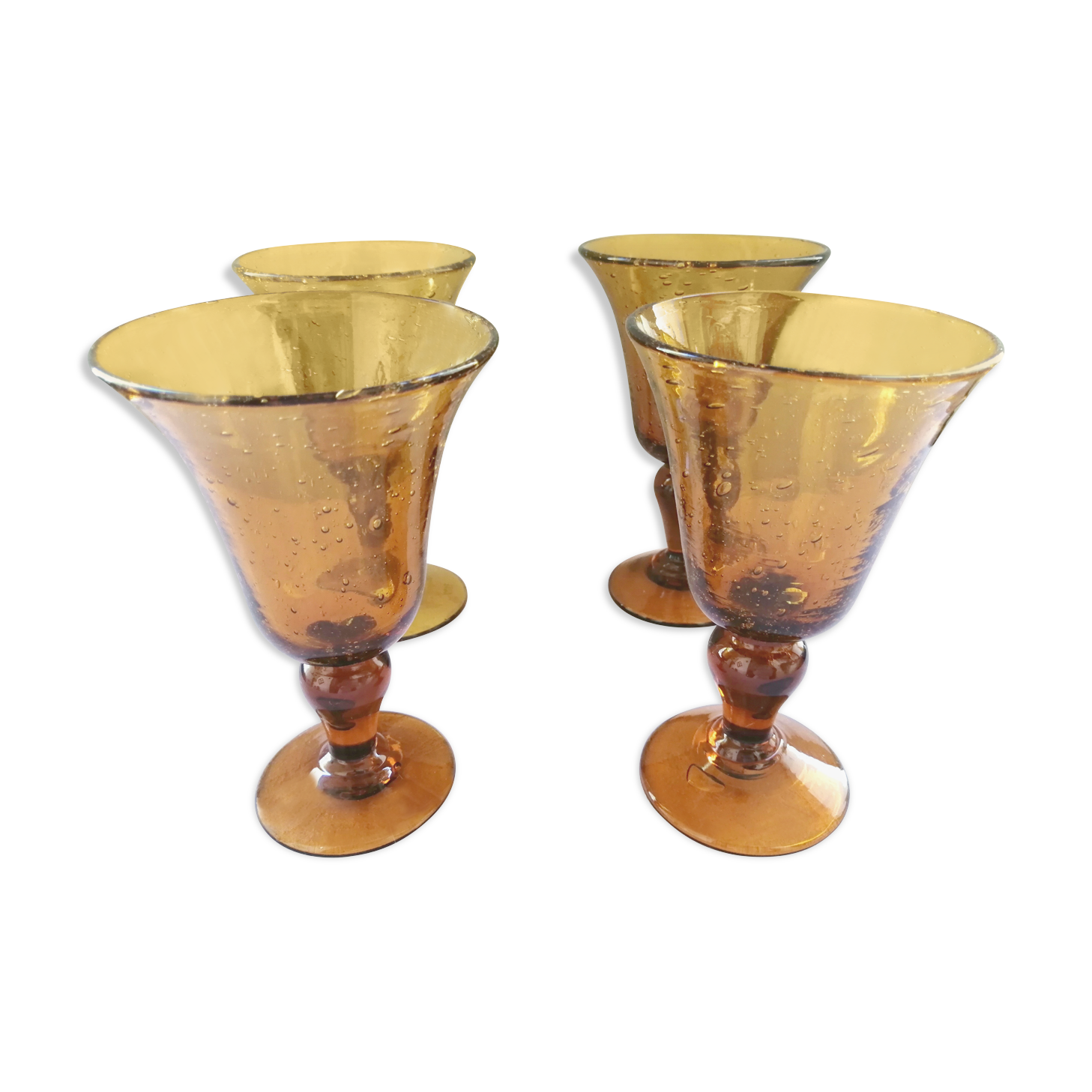 Biot engraved amber and bubbled water glasses, 70s