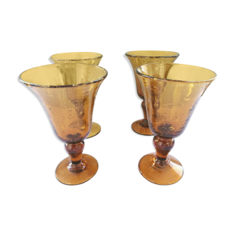 Biot engraved amber and bubbled water glasses, 70s