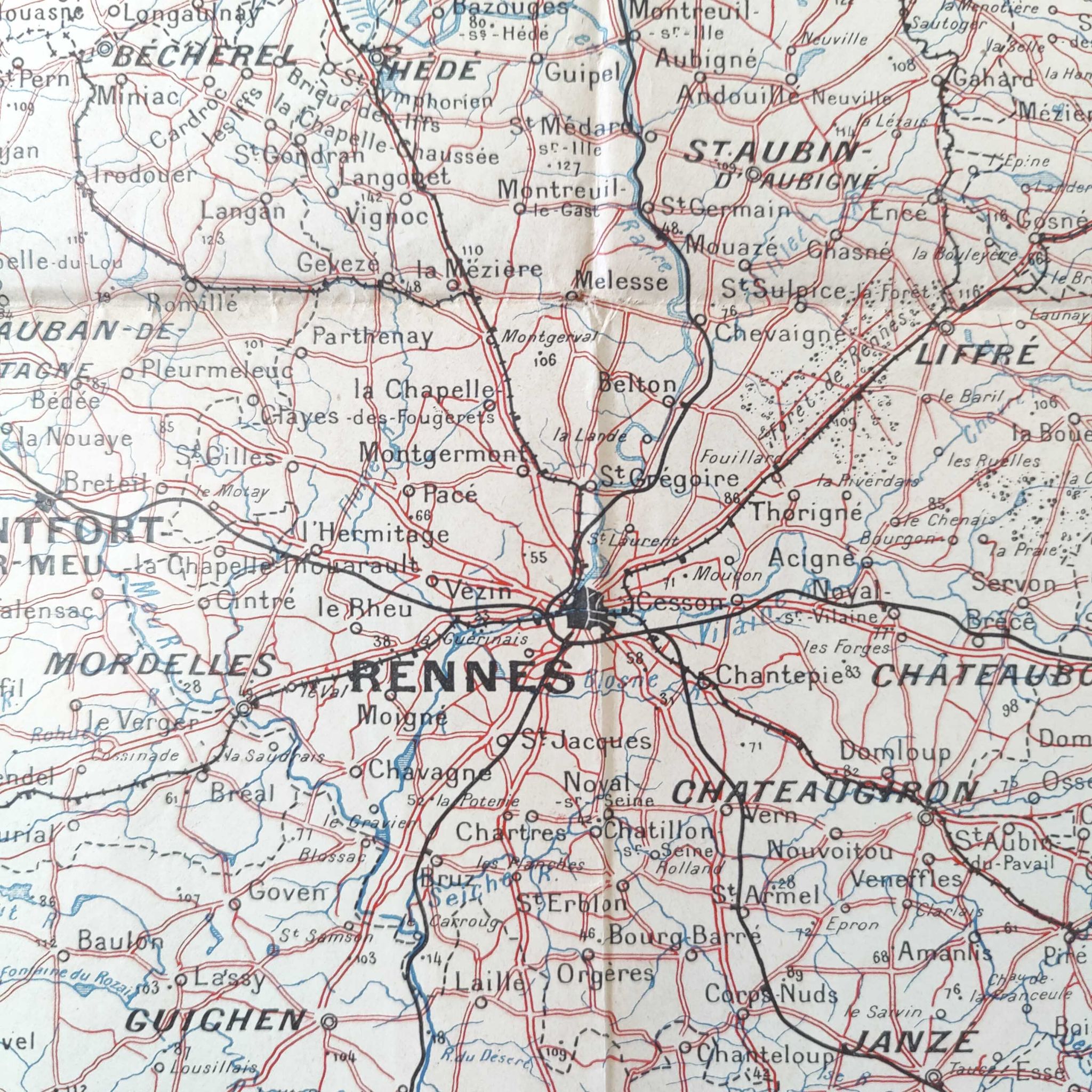 Carte ancienne France Bretagne Rennes St Malo