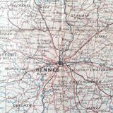 Old map France Brittany Rennes St Malo