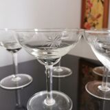 6 vintage crystal champagne glasses