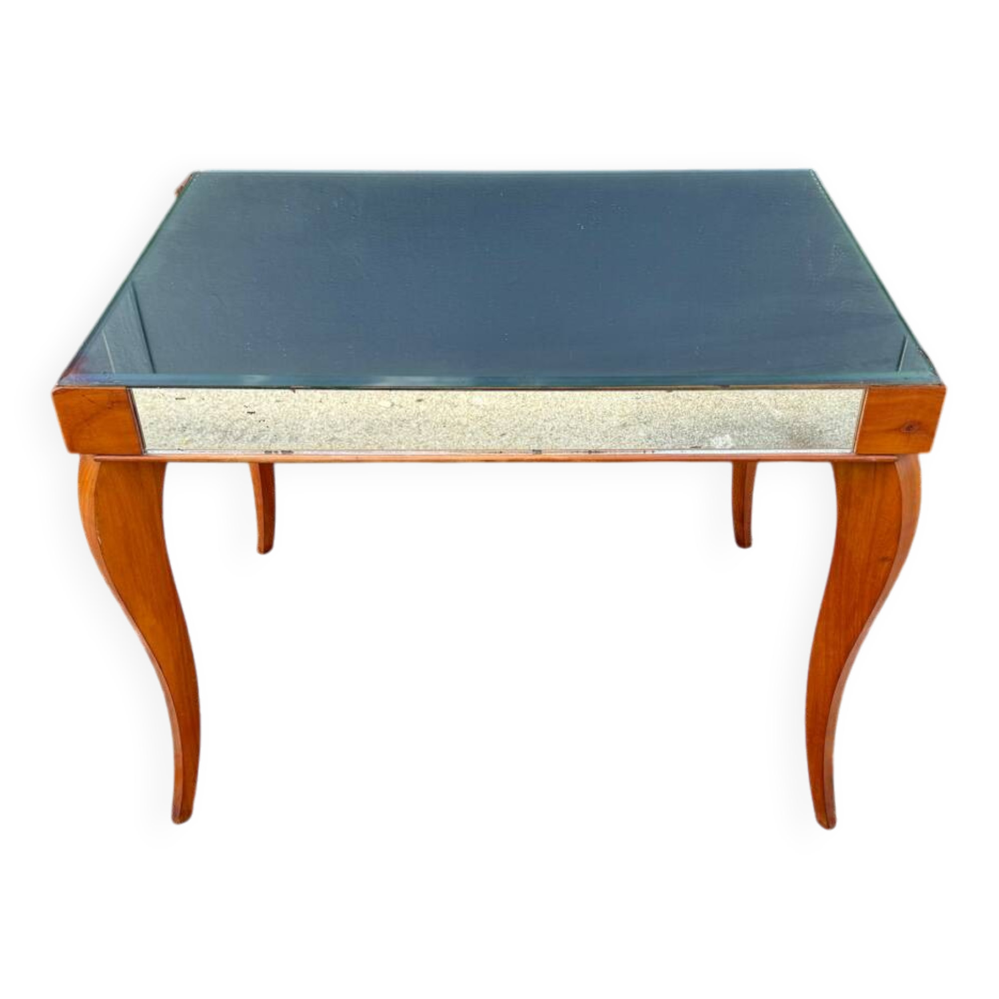 Small wooden coffee table with a mirror from the 1950s.