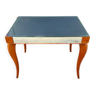 Small wooden coffee table with a mirror from the 1950s.