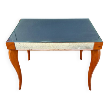 Petite table basse bois miroir années 50
