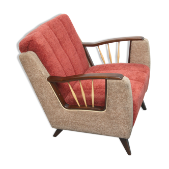 Fauteuil des années 1950 en beige et rouge