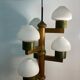 Midcentury Scandinavian wood and opaline glass hanging pendant