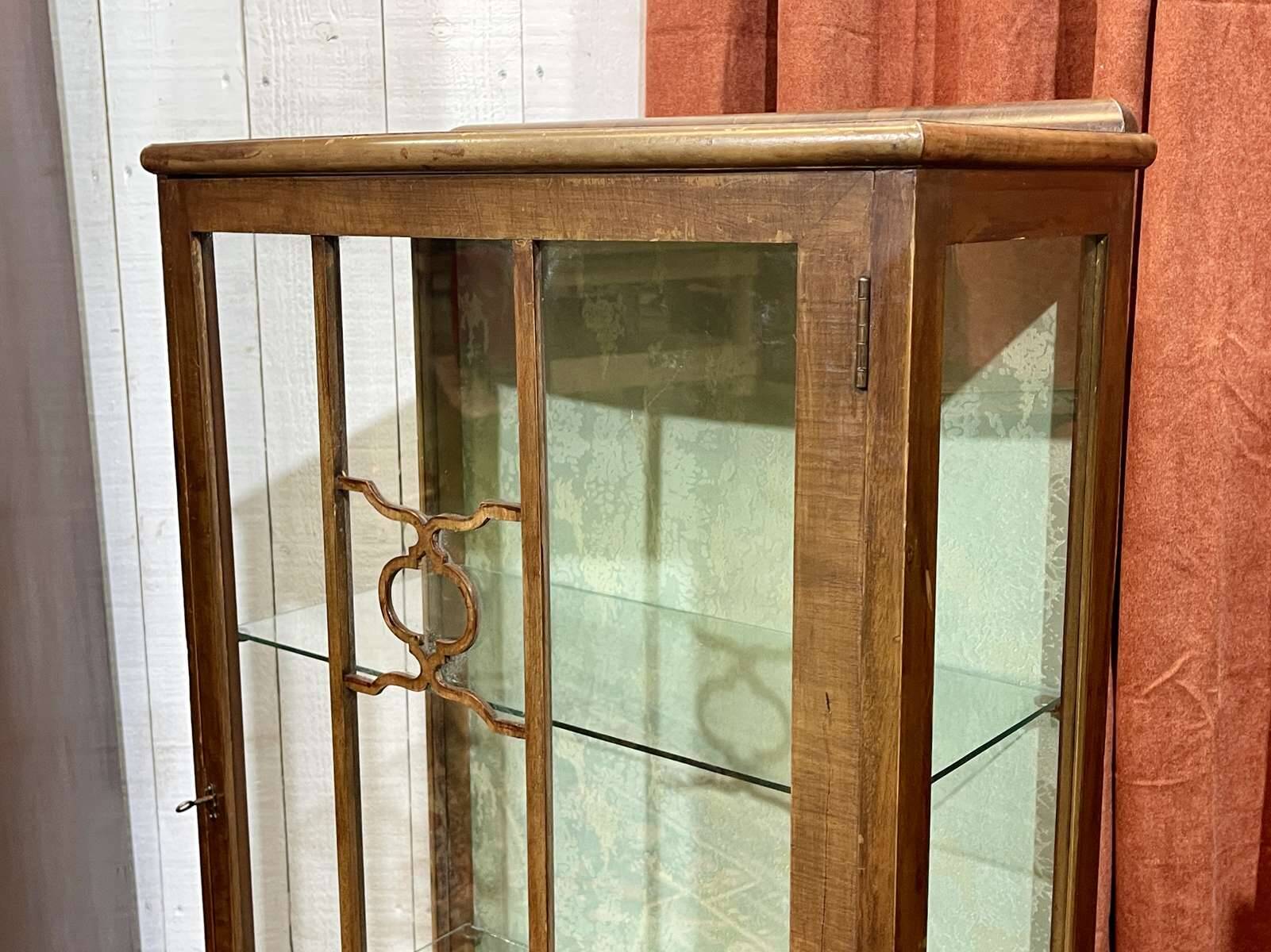 1950s English walnut display cabinet
