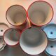 4 spice pots, Art Deco, enamelled sheet metal as coffee maker, signed BB